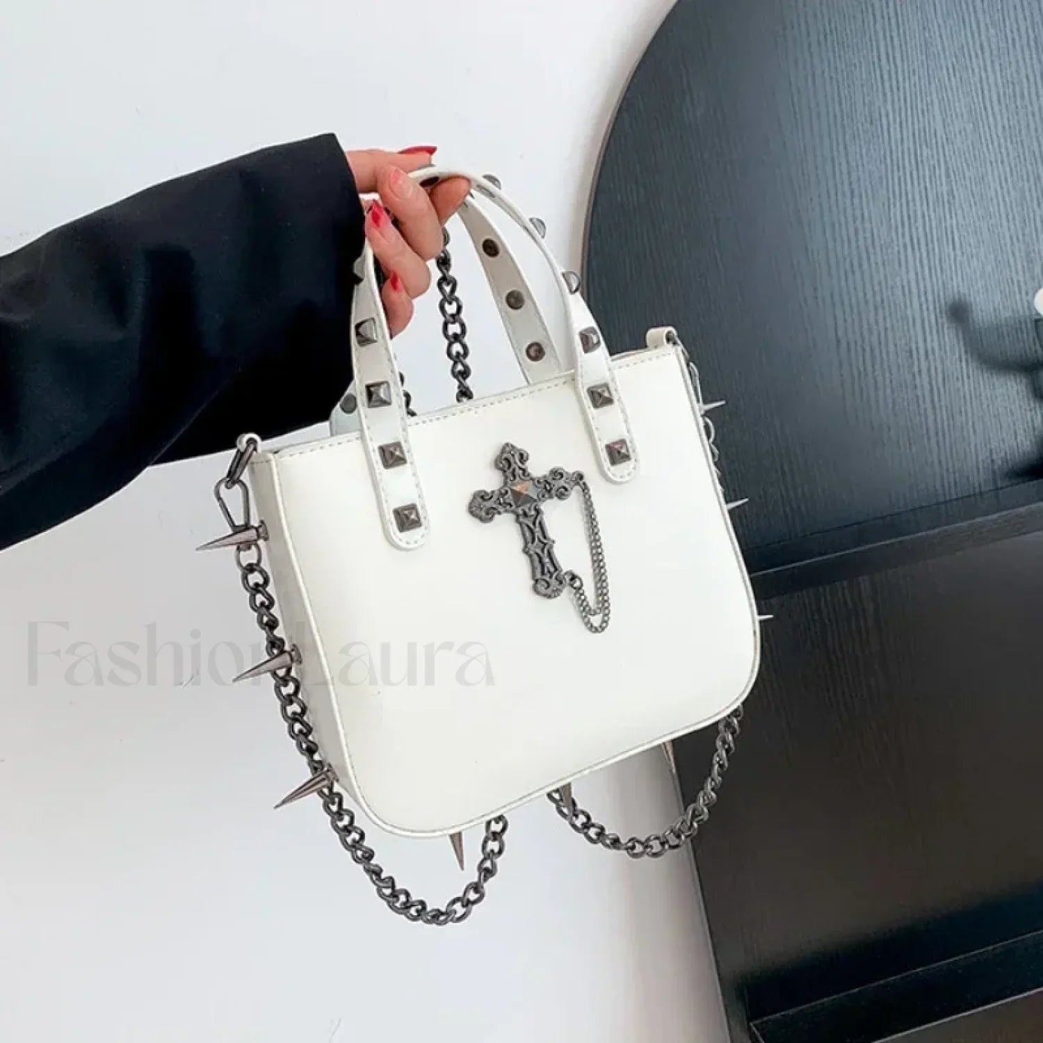 Punk Casual Y2K Crossbody Shoulder Korean Vintage Rivets Gothic Aesthetic Bag white cross