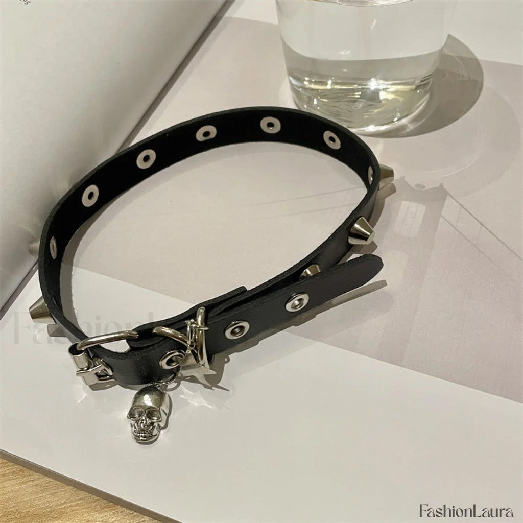 Punk Gothic Skull Pendant Y2K Choker Necklace BLACK