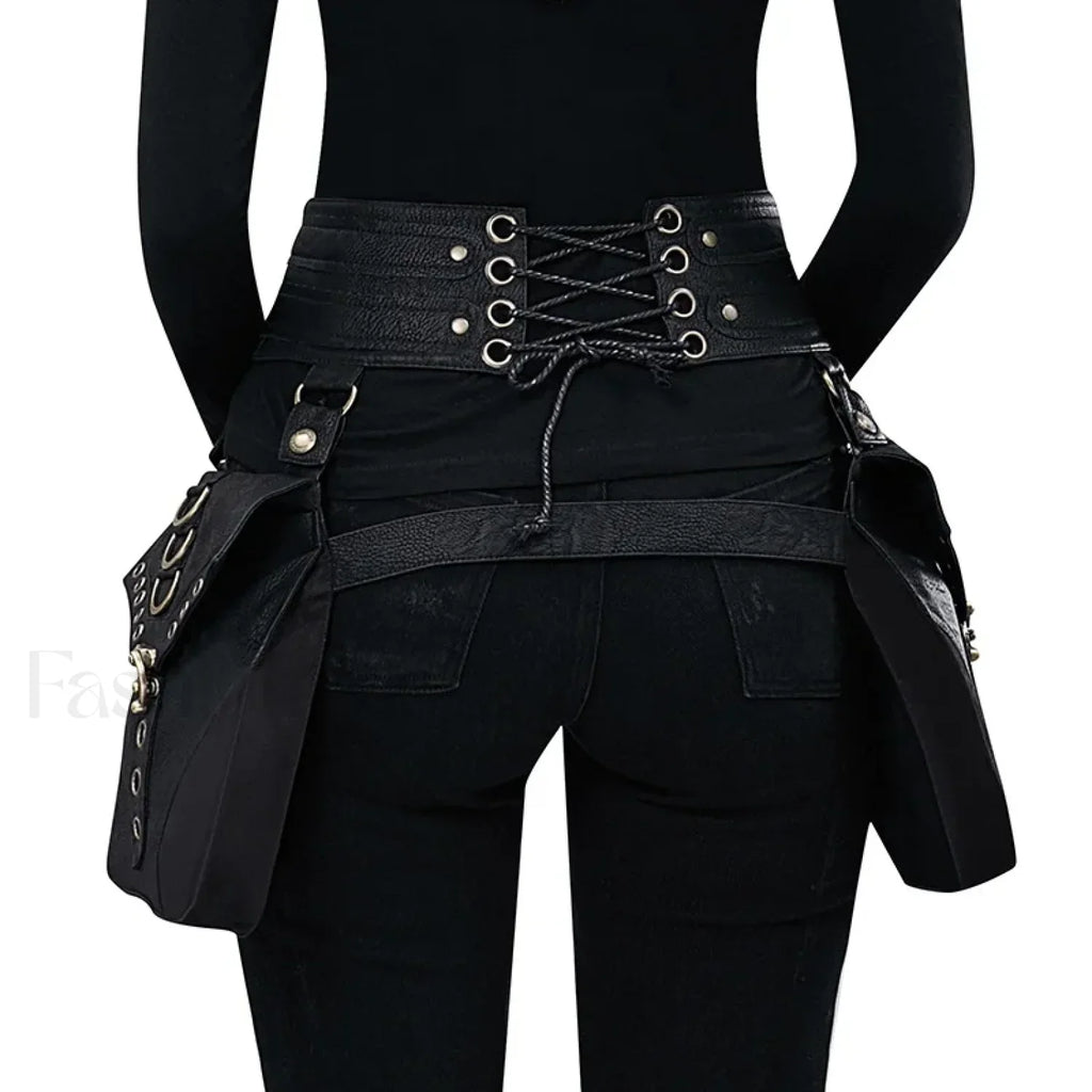 Punk Rivet Skull Retro Rock Gothic Hip Hop Rivet Thigh Waist Bag Black