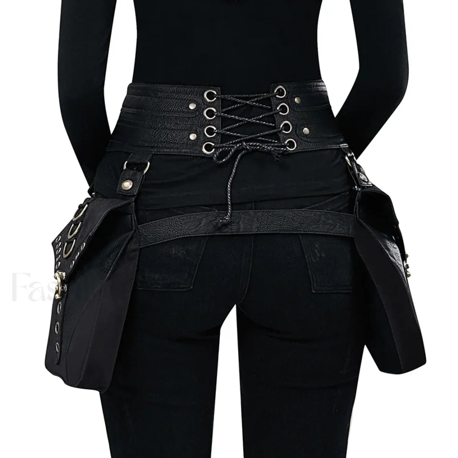 Punk Rivet Skull Retro Rock Gothic Hip Hop Rivet Thigh Waist Bag Black