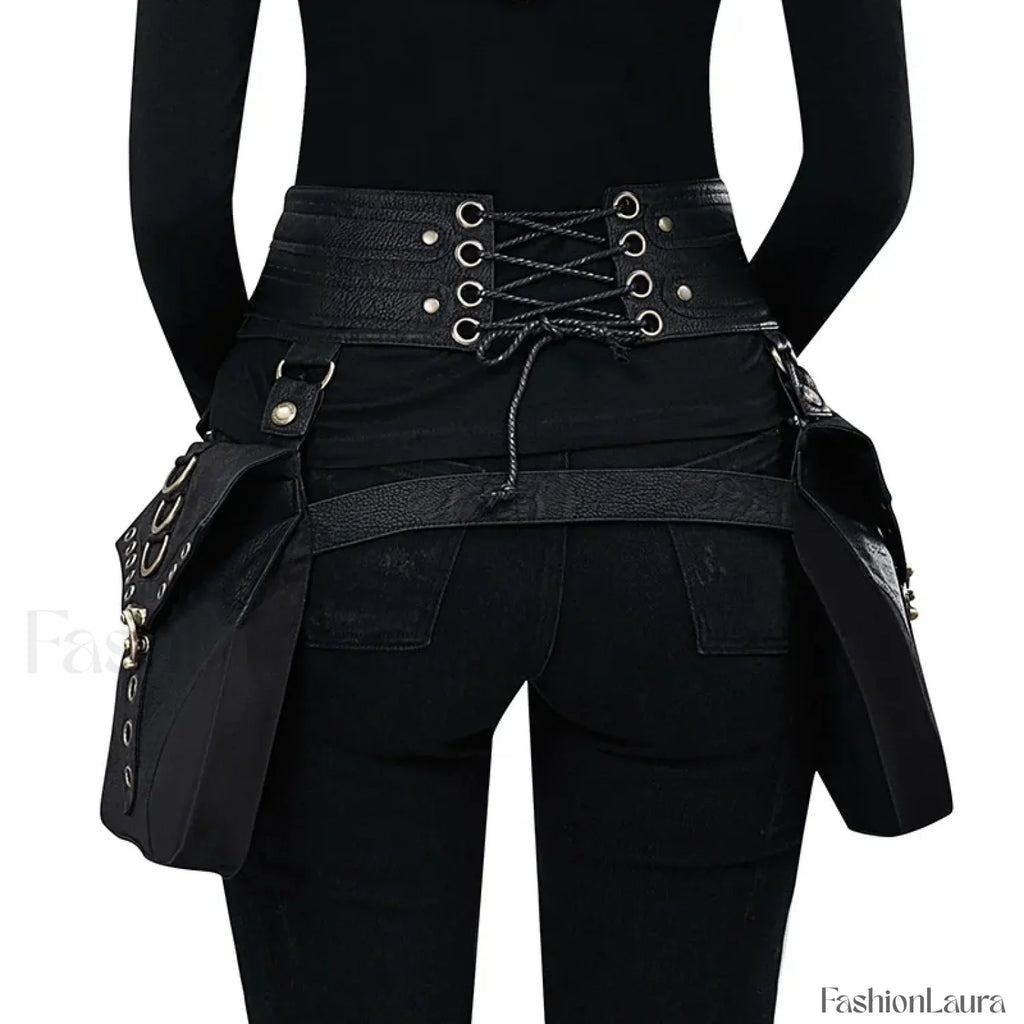 Punk Rivet Skull Retro Rock Gothic Hip Hop Rivet Thigh Waist Bag Black