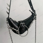 Punk Rivets Gothic Metal Buckles Sparks Crossbody Shoulder Bag Black