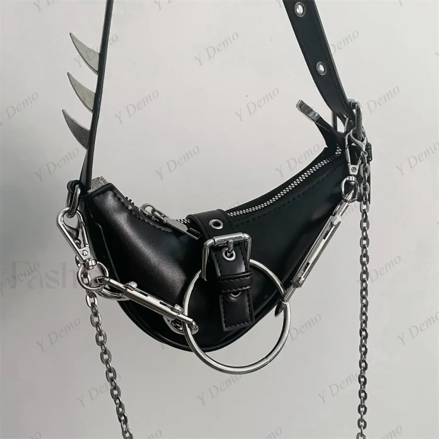 Punk Rivets Gothic Metal Buckles Sparks Crossbody Shoulder Bag Black