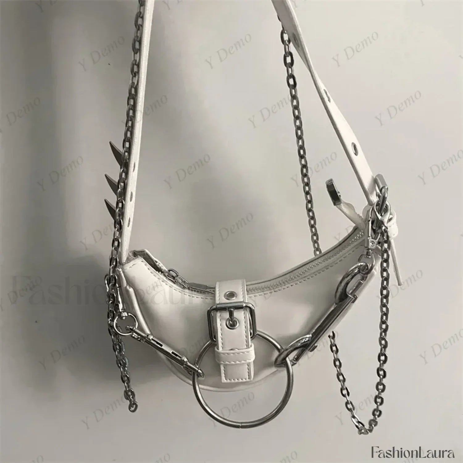 Punk Rivets Gothic Metal Buckles Sparks Crossbody Shoulder Bag White