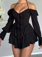 Pure Color Flare Sleeve Mini Dress Black / XS