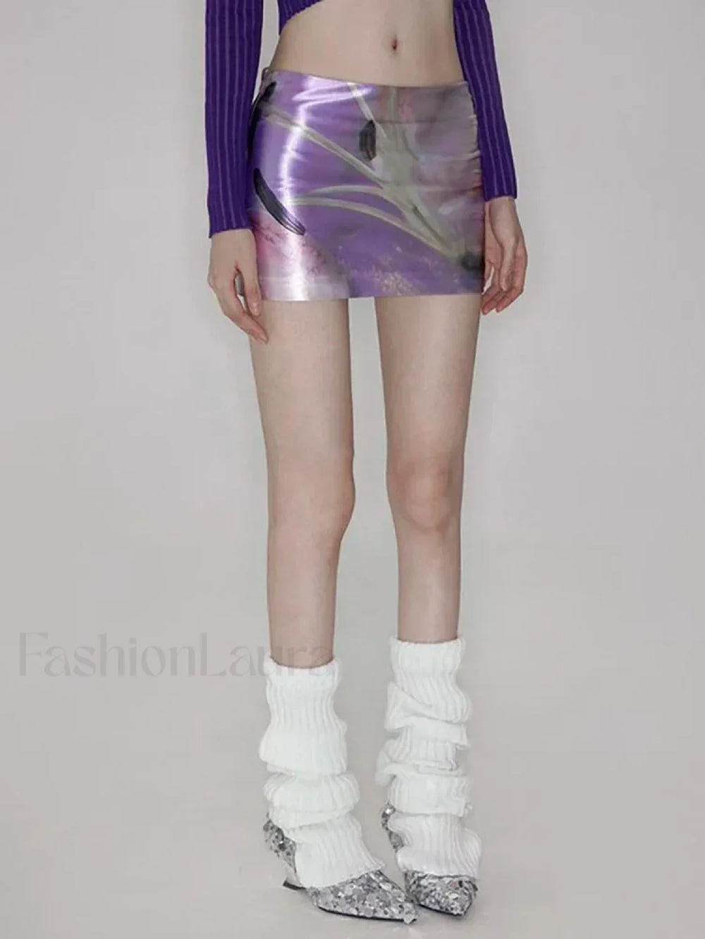 Purple Floral Acetate Hip Skirt