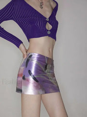 Purple Floral Acetate Hip Skirt