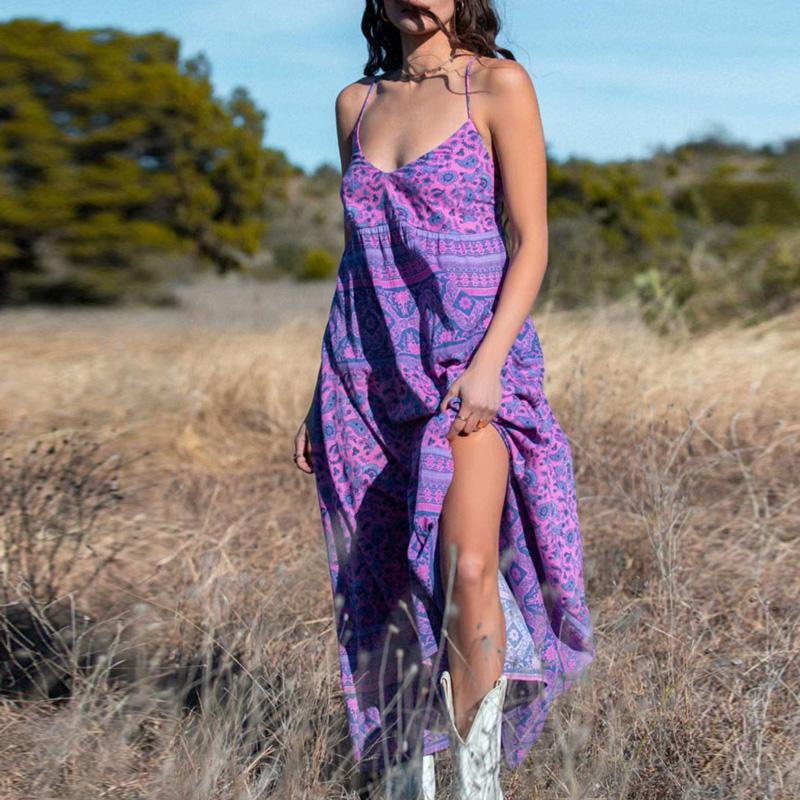 JuliaFashion - Purple Lace Up Backless Maxi Dress