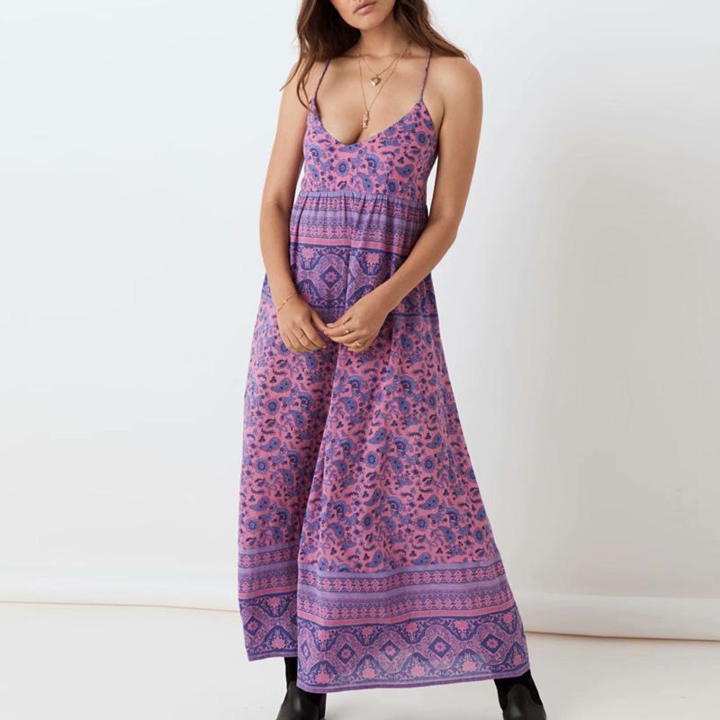 JuliaFashion - Purple Lace Up Backless Maxi Dress