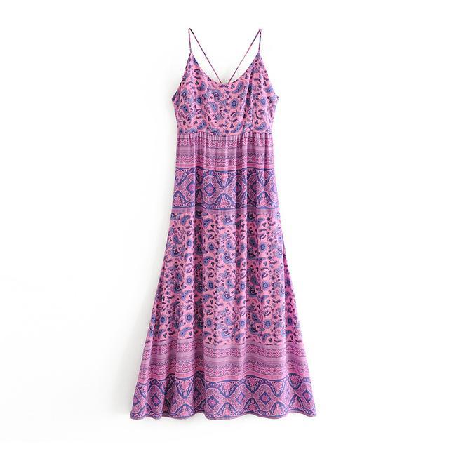 JuliaFashion - Purple Lace Up Backless Maxi Dress