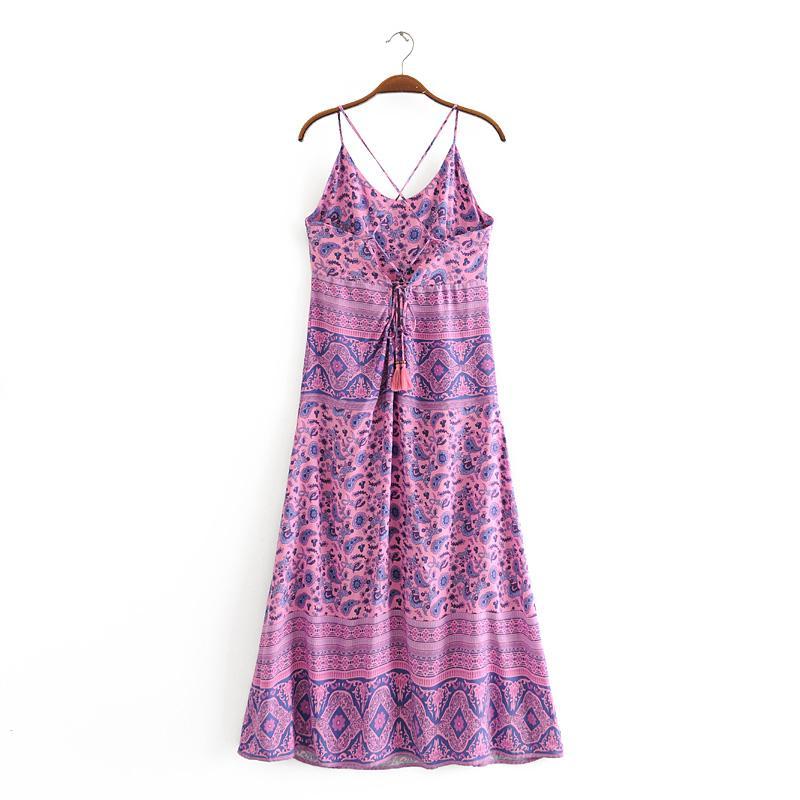 JuliaFashion - Purple Lace Up Backless Maxi Dress