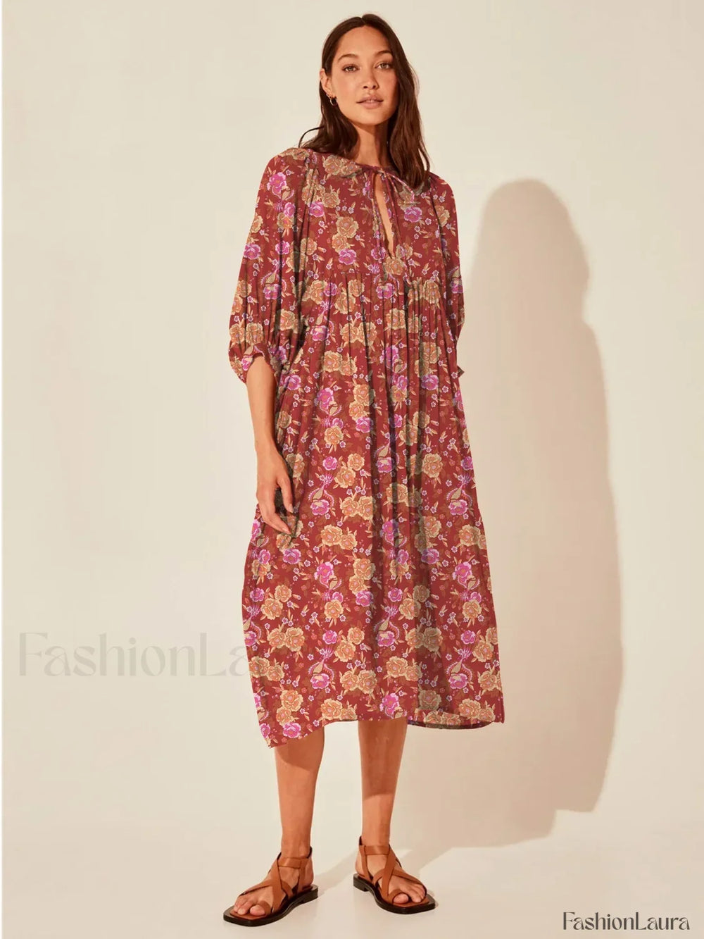 Purple Lantern Sleeve Boho Dress orange / S