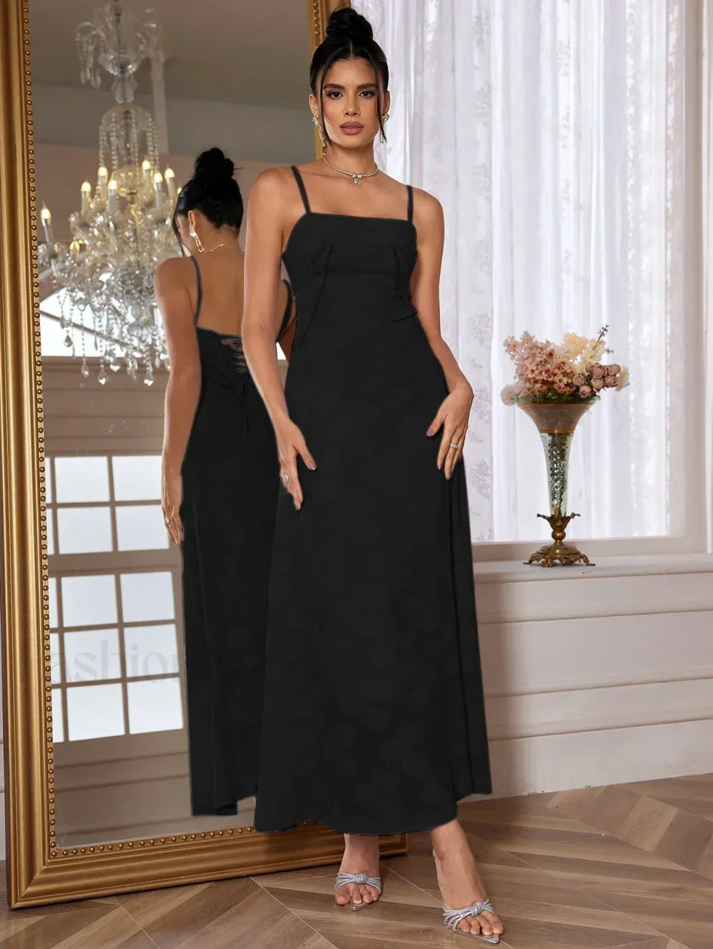 Purple Spaghetti Lace Maxi Dress Black / S (fully lined)