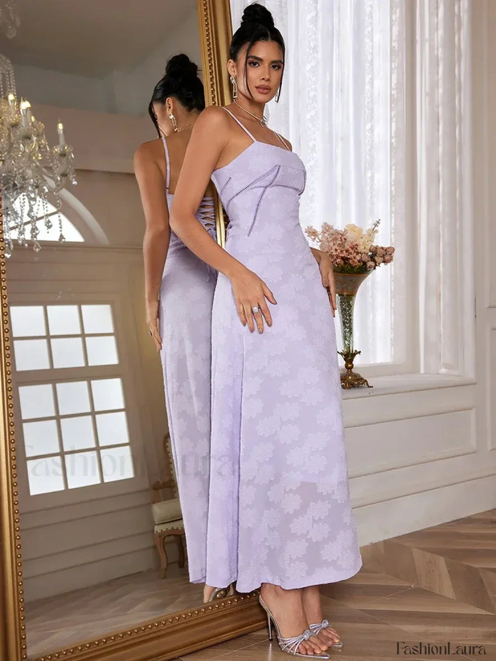 Purple Spaghetti Lace Maxi Dress Purple / S (fully lined)