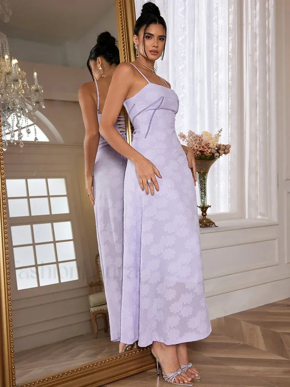 Purple Spaghetti Lace Maxi Dress Purple / S (fully lined)
