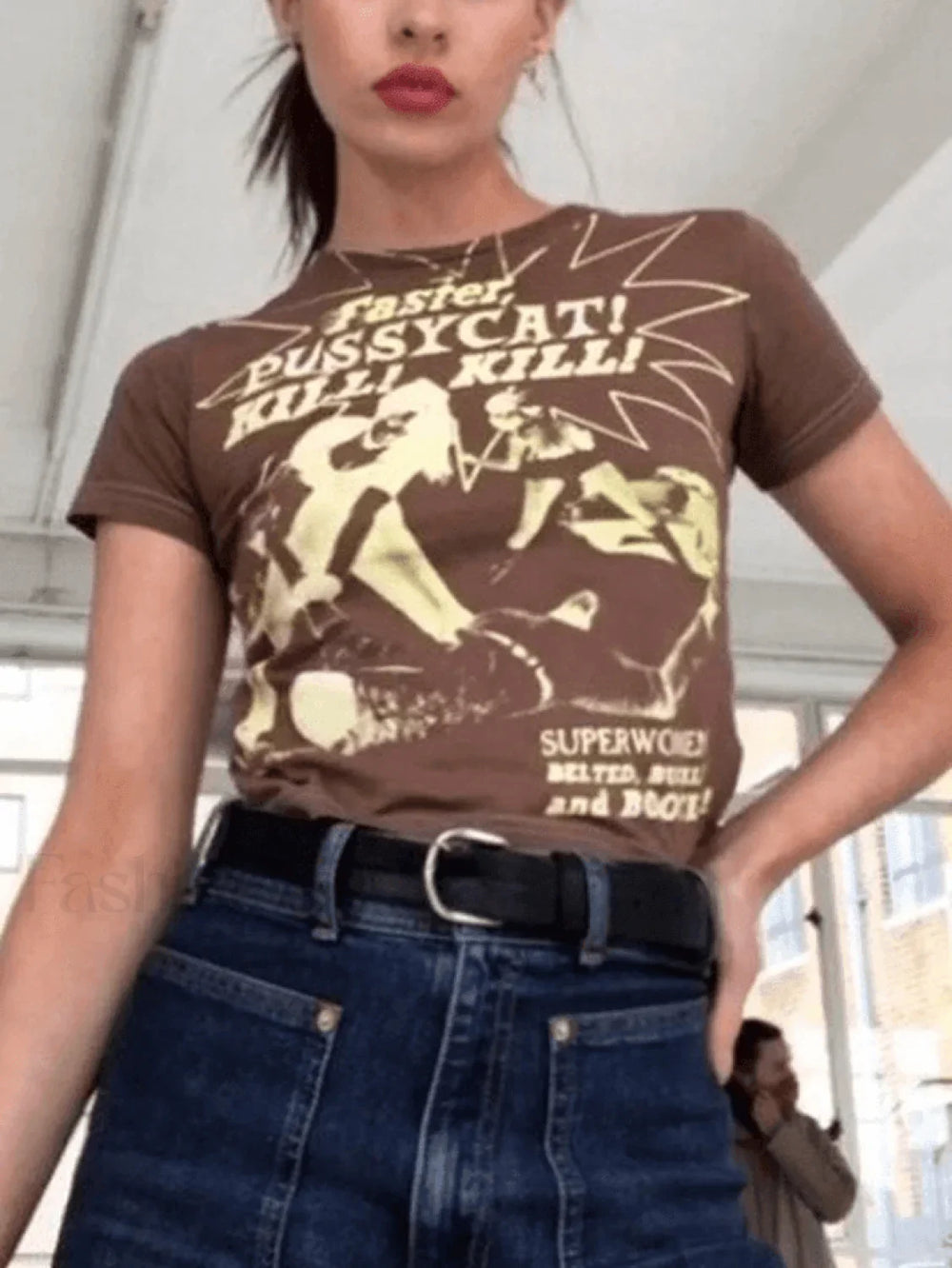 Pussy Cat Printed Tee Khaki / S Tops&Tees