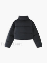 Quilted Puffer Mock Trendy Neck Crop Coat Winter Coats