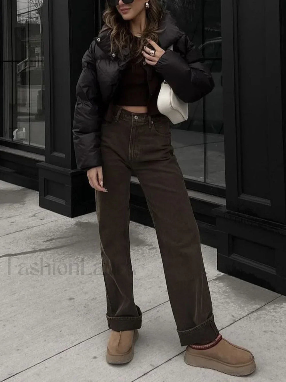 Quilted Puffer Mock Trendy Neck Crop Coat Winter Coats