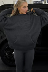 Relief Knitted Casual Loose Hoodie Black / S