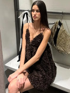 Retro 3D Floral Backless Slip Dress High Waisted Halter Floral Dress