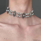 Retro Baroque Style Cross Layered Pearl Necklace GREY