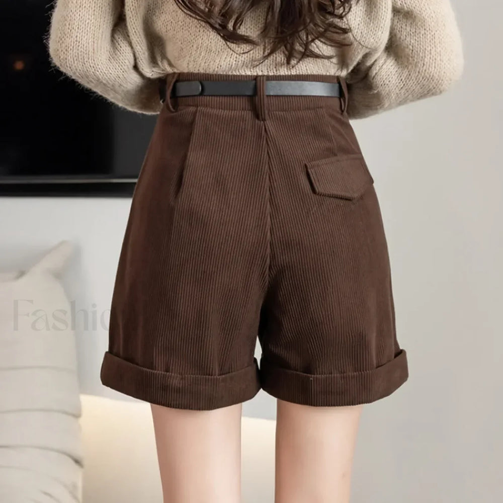 Retro Corduroy Boyfriend Style Female Shorts