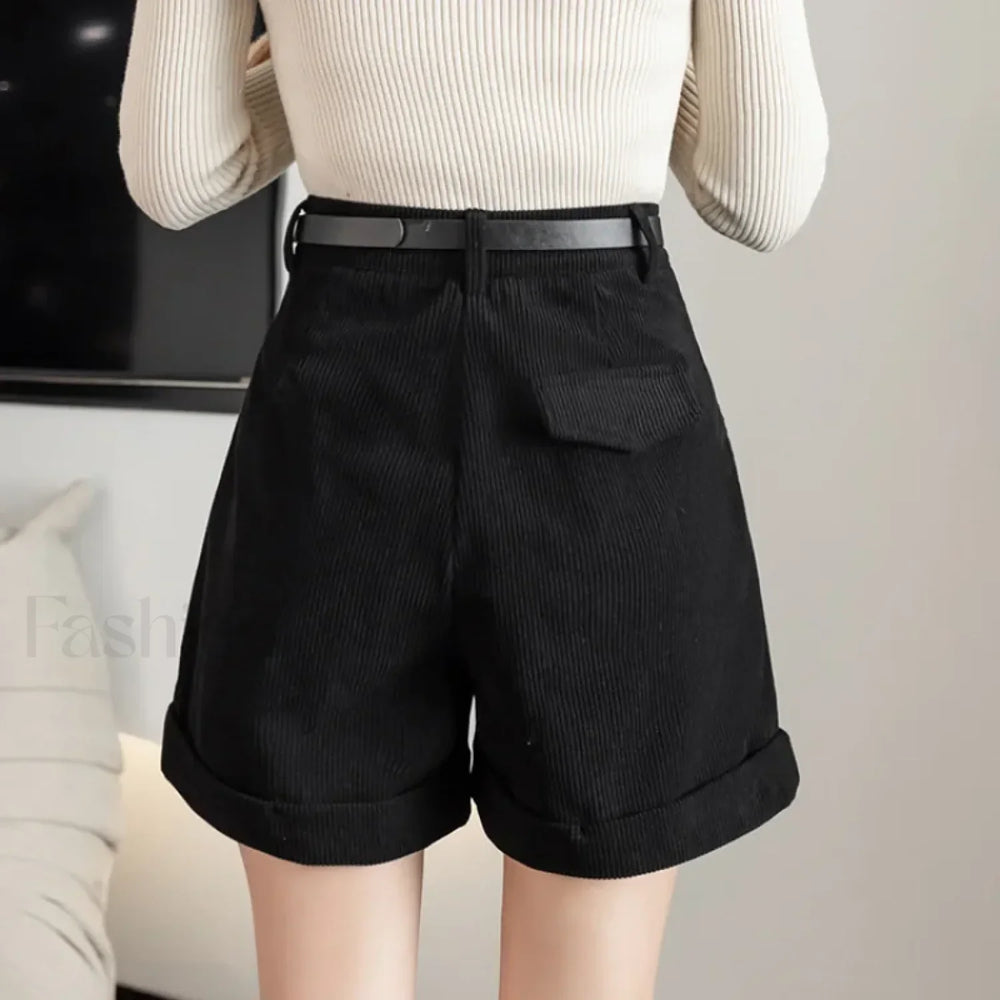 Retro Corduroy Boyfriend Style Female Shorts