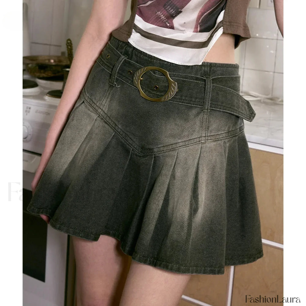 Retro Dyed Comfort Denim Skirt