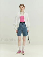 Retro Frayed trimmed Denim Blue Cotton Shorts