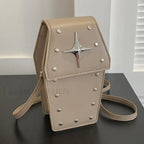 Retro Gothic Dark Personalized Star Rivet PU Leather Women Halloween Handbag Khaki