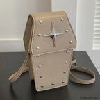 Retro Gothic Dark Personalized Star Rivet PU Leather Women Halloween Handbag Khaki