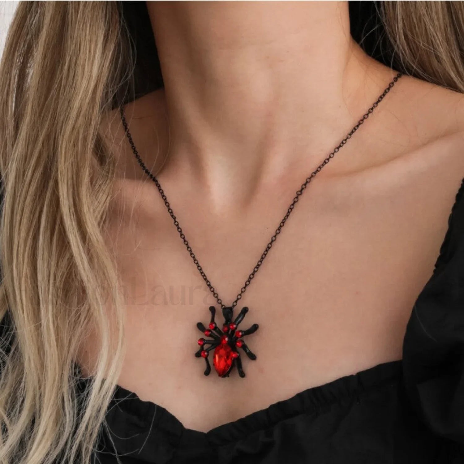 Retro Gothic Spider Pendant Punk Diamond Necklace BLACK