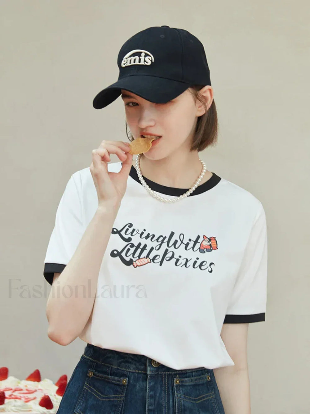 Retro Letter Creative Print Cotton T Shirt Blue contrast / S