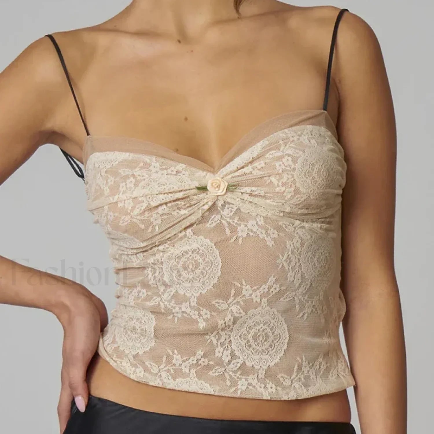 Retro Mesh Patchwork Crop Top Apricot / S