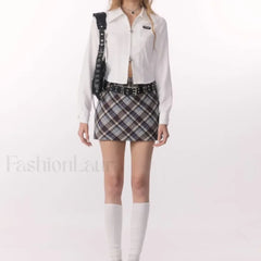 Retro Plaid High Waist Skirt Blue / S