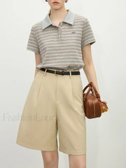 Retro Polo Collar Knitted Elegant T Shirt