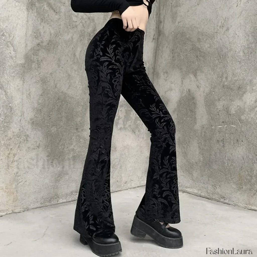 Retro Print Black Pants for Halloween Celebrations
