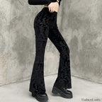 Retro Print Black Pants for Halloween Celebrations