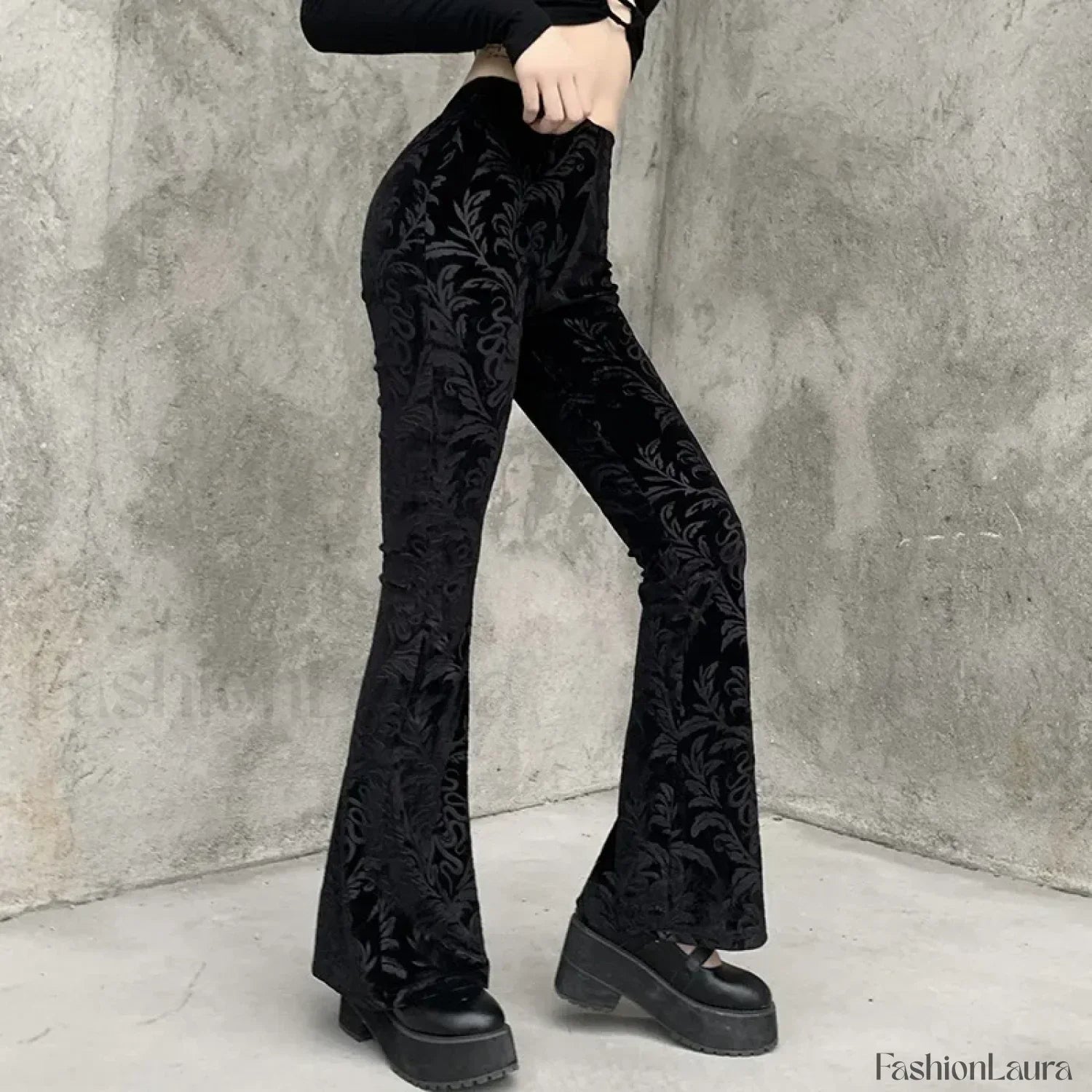 Retro Print Black Pants for Halloween Celebrations