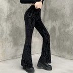 Retro Print Black Pants for Halloween Celebrations