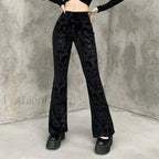 Retro Print Black Pants for Halloween Celebrations
