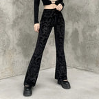 Retro Print Black Pants for Halloween Celebrations