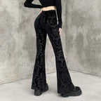 Retro Print Black Pants for Halloween Celebrations