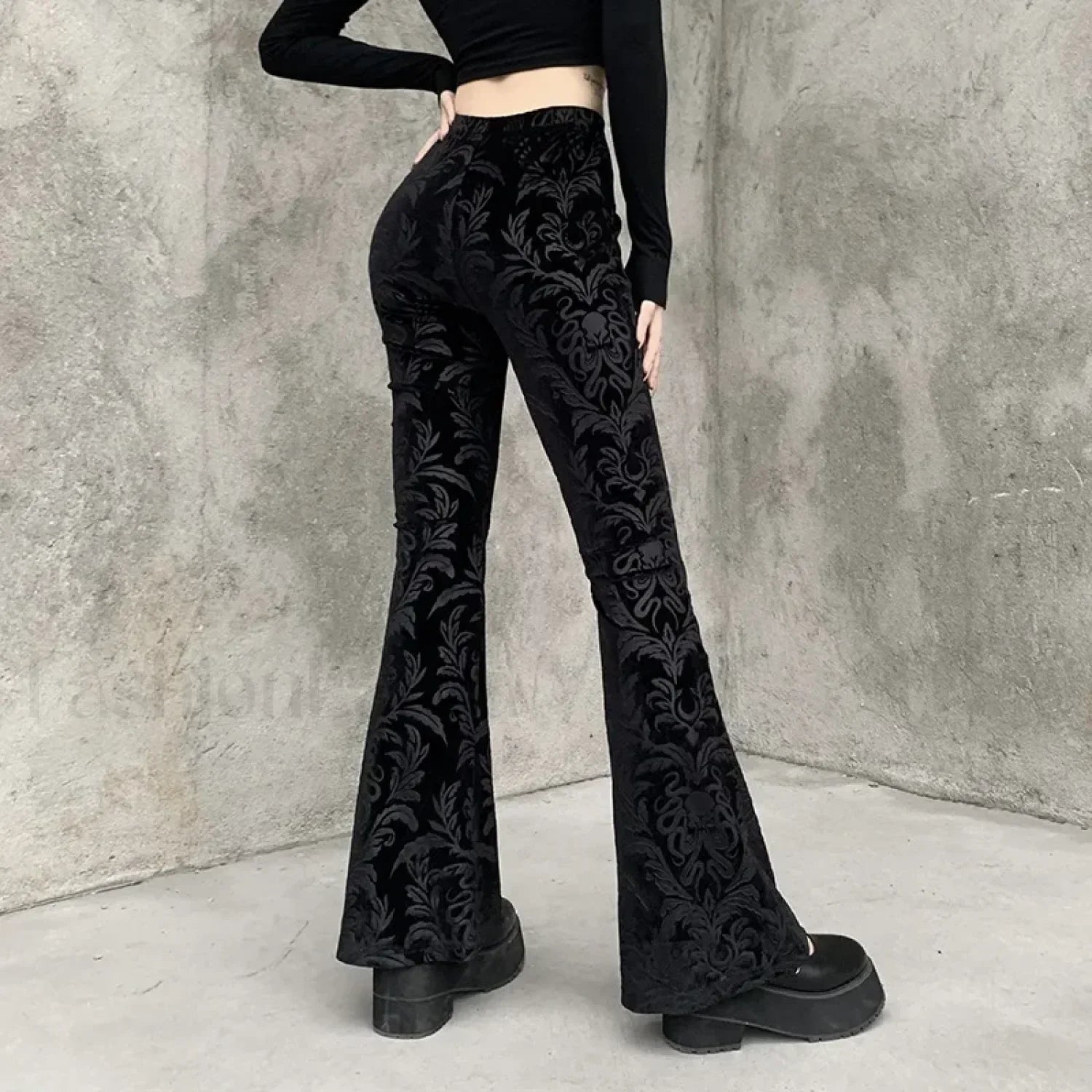 Retro Print Black Pants for Halloween Celebrations