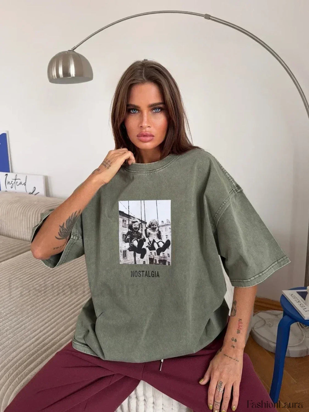 Retro Printed 100% Cotton Loose T Shirt