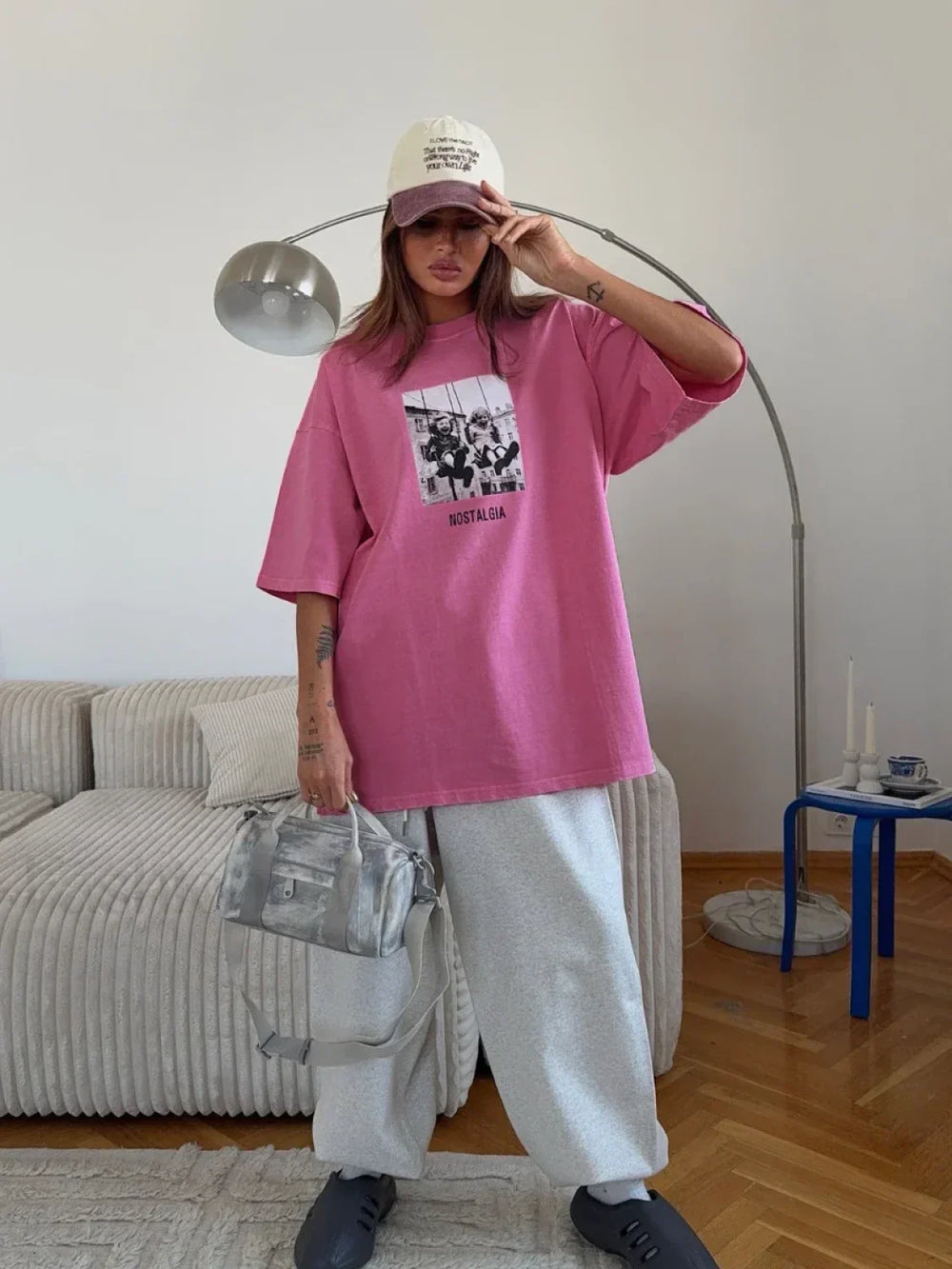 Retro Printed 100% Cotton Loose T Shirt