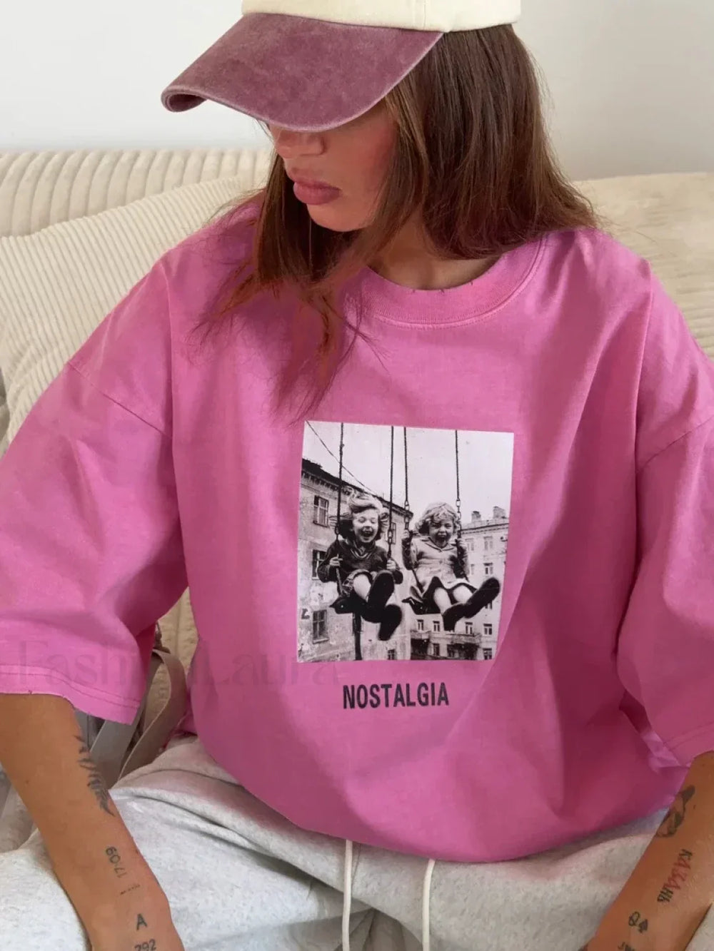 Retro Printed 100% Cotton Loose T Shirt