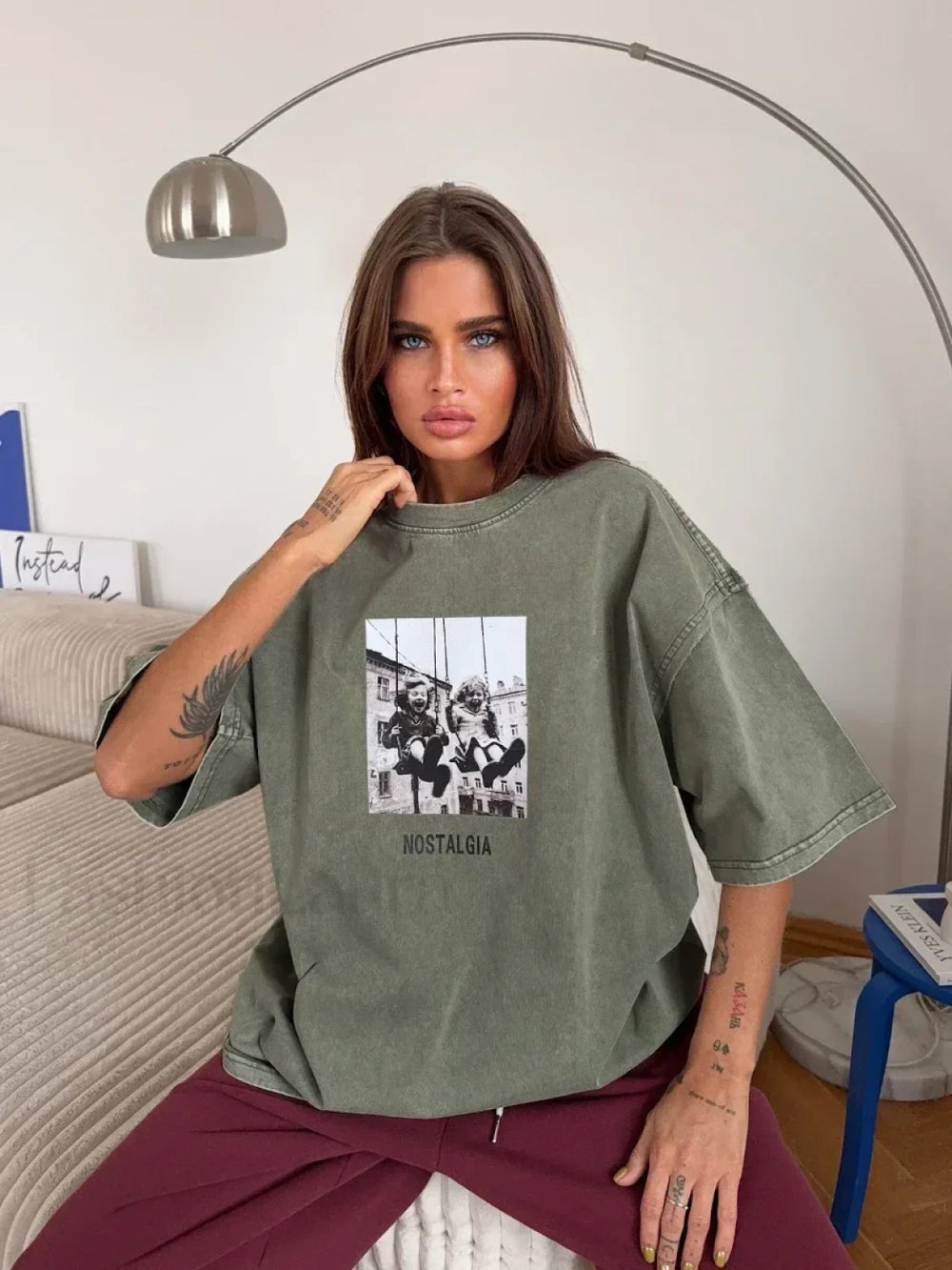 Retro Printed 100% Cotton Loose T Shirt