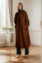 Retro Solid Woolen Coat Women Knee High Thick Turn Down Overcoat