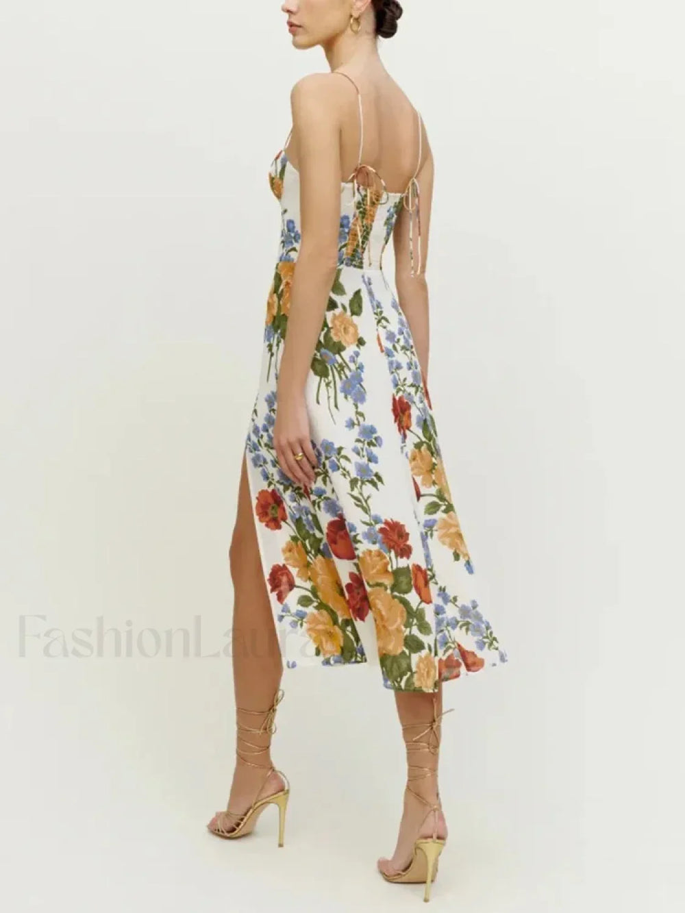Retro Strap Slit Floral Dress